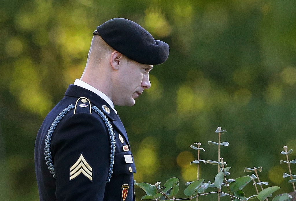 (AP Photo/Gerry Broome) Army Sgt. Bowe Bergdahl leaves the Fort Bragg courtroom facility as the judge deliberates during a sentencing hearing at Fort Bragg, N.C., Friday, Nov. 3, 2017.  The judge ruled that Bergdahl to get dishonorable discharge, lose rank, forfeit pay in addition to getting no prison time. Bergdahl, walked off his base in Afghanistan in 2009 and was held by the Taliban for five years, pleaded guilty to desertion and misbehavior before the enemy.