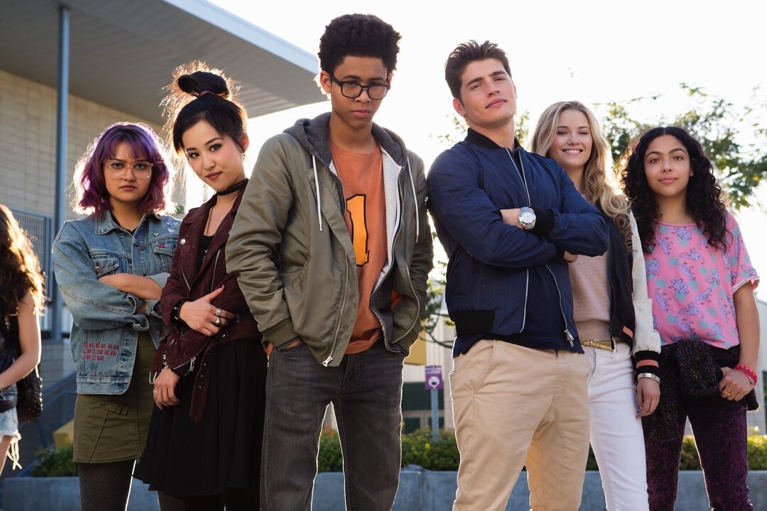 (Courtesy Hulu) “Marvel's Runaways” stars Ariela Barer as Gert Yorkes, Lyrica Okano as Nico Minoru, Rhenzy Feliz as Alex Wilder, Gregg Sulkin as Chase Stein, Virginia Gardner as Karolina Dean and Allegra Acosta as Molly Hernandez.