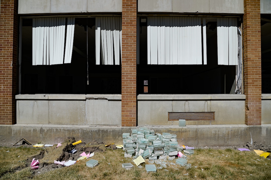 (Francisco Kjolseth  |  The Salt Lake Tribune)  Work begins tearing down the old West Jordan Middle School, 7550 S. Redwood Road, the oldest school in the Jordan School District on Tuesday, July 16, 2019.