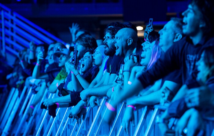 (Leah Hogsten  |  The Salt Lake Tribune)  The Foo Fighters rock the crowd at Vivint Smart Home Arena to debut their latest studio album, "Concrete and Gold" in Salt Lake City, December 12, 2017.