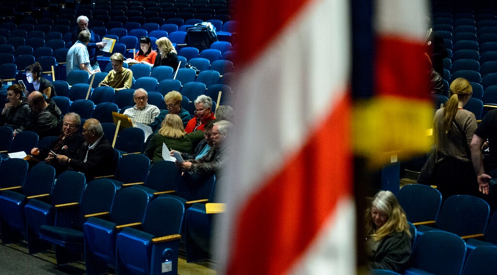 (Steve Griffin  |  The Salt Lake Tribune) Democrats in District 39 attend the Democratic Party neighborhood caucus meeting at Kennedy Junior High School in West Valley City Tuesday March 20, 2018.