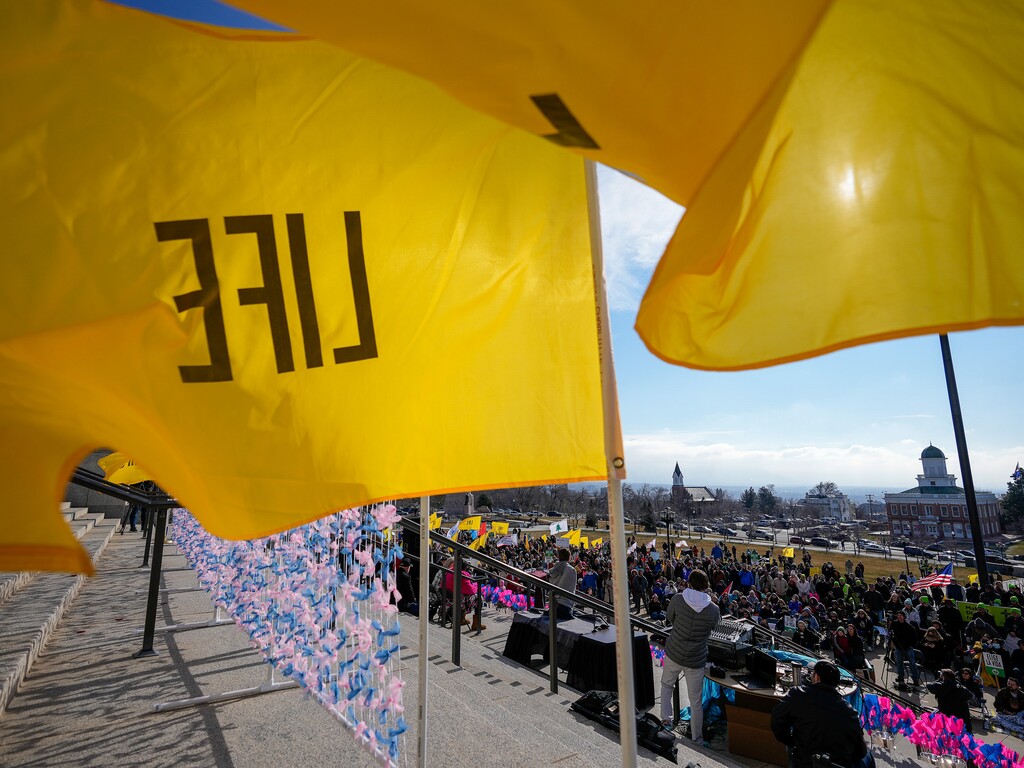 (Leah Hogsten | The Salt Lake Tribune) Hundreds of anti-abortion activists rally at Pro-Life Utah's March for Life at the Utah Capitol on Saturday, Jan. 22, 2022.
