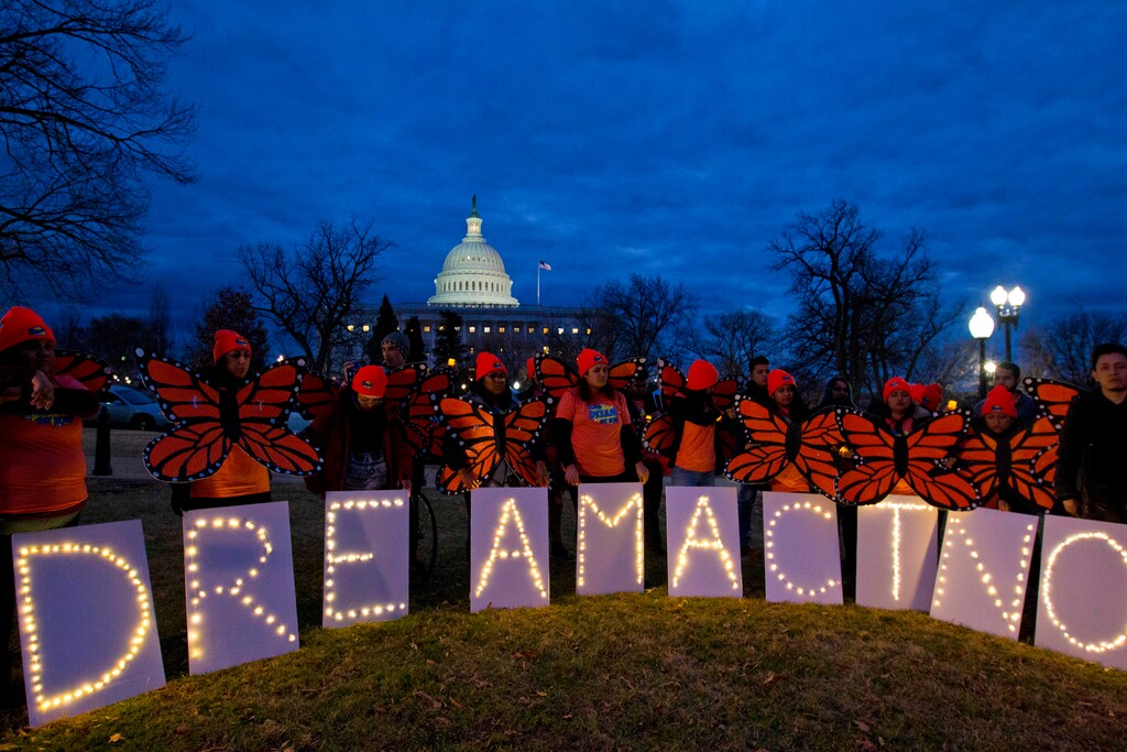 FILE - In this Jan. 21, 2018, file photo, demonstrators rally in support of Deferred Action for Childhood Arrivals (DACA) outside the Capitol Washington. A federal judge has ruled against the Trump administration’s decision to end a program protecting some young immigrants from deportation. U.S. District Judge John D. Bates says the Department of Homeland Security’s decision to rescind the DACA program “was unlawful and must be set aside.” (AP Photo/Jose Luis Magana, File)