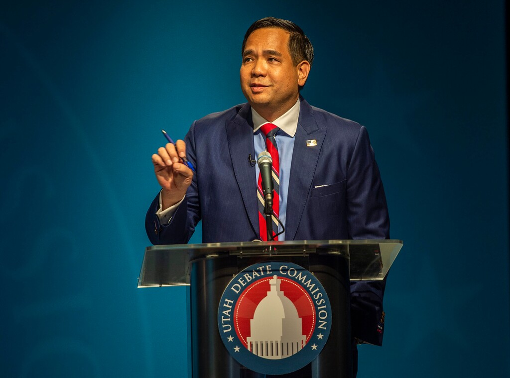(Rick Egan  |  Tribune file photo)  This June 2, 2020, file photo shows Utah Attorney General Sean Reyes debating during the Republican primary. After praising high voter turnout and uniting people after the election, Reyes has now joined President Donald Trump in alleging, without evidence, that the presidential election where Democrat Joe Biden is leading has been compromised.
