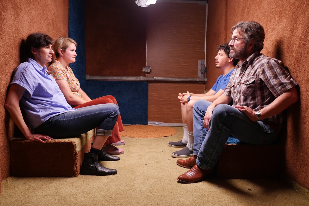 (Photo courtesy of IFC Films) Michaela Watkins, Jillian Bell, Jon Bass and Marc Maron, from left, star in Lynn Shelton's comedy "Sword of Trust."