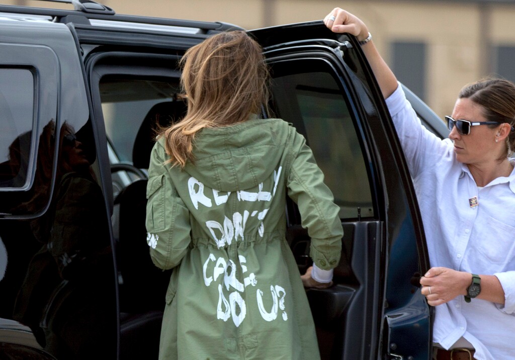 (Andrew Harnik | The Associated Press) First lady Melania Trump arrives at Andrews Air Force Base, Md., Thursday, June 21, 2018, after visiting the Upbring New Hope Children Center run by the Lutheran Social Services of the South in McAllen, Texas.