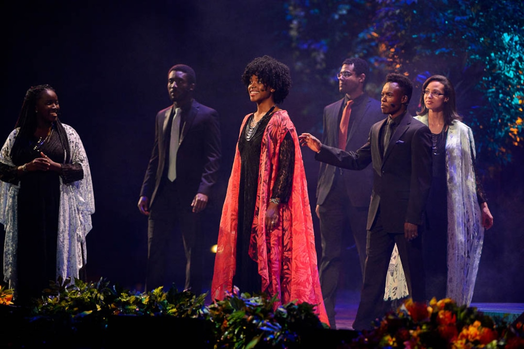 (Trent Nelson | The Salt Lake Tribune)  The dress rehearsal for “Be One,” an event put on by the LDS Church to celebrate the 1978 revelation on the priesthood on its 40th anniversary (which is June 1), in Salt Lake City, Thursday May 31, 2018. Nidia Vidigal, Eddiong Ekpo, Ashley Bryant Miller, Michael Nugent, Williamson Sintyl, Nidia Vidigal.