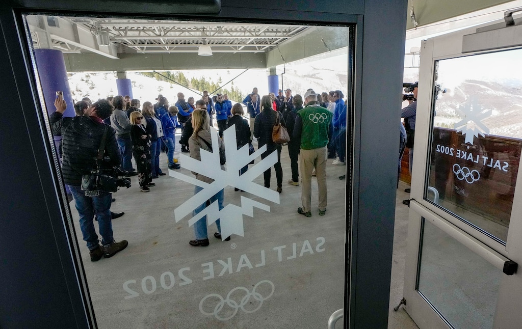 (Francisco Kjolseth | The Salt Lake Tribune) Members of the International Olympic Committee’s Future Host Commission, IOC, U.S. Olympic & Paralympic leaders and community tour the Utah Olympic Park in consideration for the 2034 Games in Salt Lake City on Thursday, April 11, 2024.