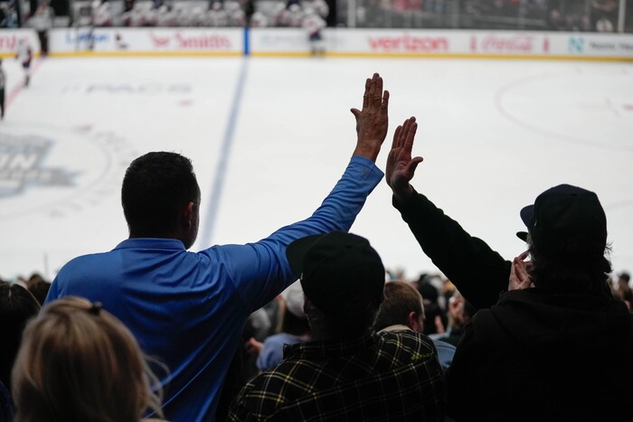 (Francisco Kjolseth | The Salt Lake Tribune) Utah fans cheer a goal by the Utah Hockey Club against the Washington Capitals during an NHL hockey game at the Delta Center in Salt Lake City on Monday, Nov. 18, 2024.