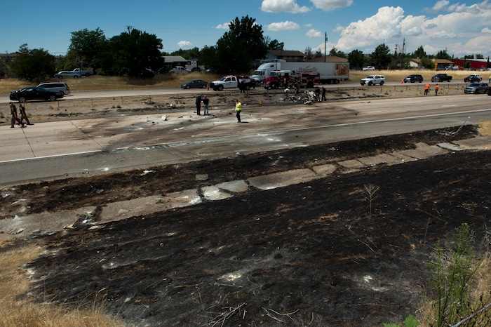 Rick Egan  |  The Salt Lake Tribune

Police investigate the plane crash that killed four people in the median of I-15 freeway, around 1:00pm. The crash closed the freeway to northbound traffic, Wednesday, July 26, 2017.



