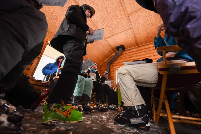 (Francisco Kjolseth | The Salt Lake Tribune) Rabbi David Levinsky, spiritual leader at Park City's Temple Har Shalom leads a service on Friday afternoon at Sunset Cabin on the upper slopes of Deer Valley Resort affectionately referred to as "Ski Shul."