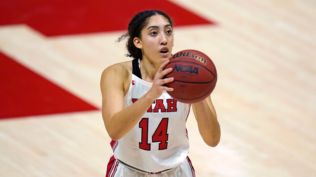 (Rick Bowmer | AP file photo) Utah guard Niyah Becker (14) shoots a foul shot in the second half during an NCAA college basketball game against Stanford on Friday, Jan. 15, 2021, in Salt Lake City. Sunday morning, less than two hours before the Utes’ regular-season finale was scheduled to tip off against Colorado at the Huntsman Center, the athletic department announced the game was canceled due to COVID-19 issues within the Utah program.