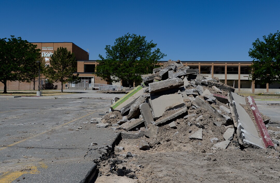 (Francisco Kjolseth  |  The Salt Lake Tribune)  Work begins tearing down the old West Jordan Middle School, 7550 S. Redwood Road, the oldest school in the Jordan School District on Tuesday, July 16, 2019.