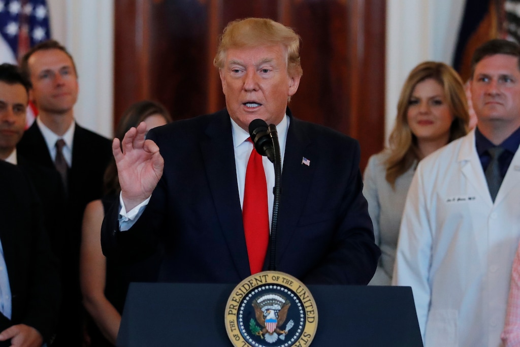 (Carolyn Kaster | AP Photo) President Donald Trump speaks during a ceremony where he will sign an executive order that calls for upfront disclosure by hospitals of actual prices for common tests and procedures to keep costs down, at the White House in Washington, Monday, June 24, 2019.