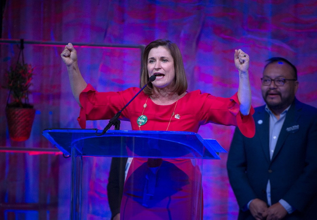 (Scott Sommerdorf | The Salt Lake Tribune)
Senate candidate Jenny Wilson speaks at the Democratic convention, Saturday, April 28, 2018 at the Salt Palace Convention Center in Salt Lake City, Utah.
