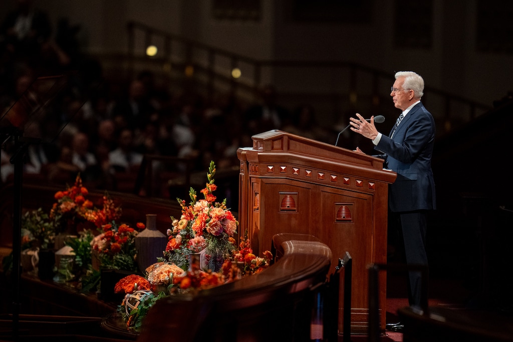 (Trent Nelson | The Salt Lake Tribune) President D. Todd Christofferson speaks during a session of General Conference of The Church of Jesus Christ of Latter-day Saints at the Conference Center in Salt Lake City on Saturday, Oct. 3, 2026.