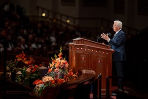 (Trent Nelson | The Salt Lake Tribune) President D. Todd Christofferson speaks during a session of General Conference of The Church of Jesus Christ of Latter-day Saints at the Conference Center in Salt Lake City on Saturday, Oct. 3, 2026.