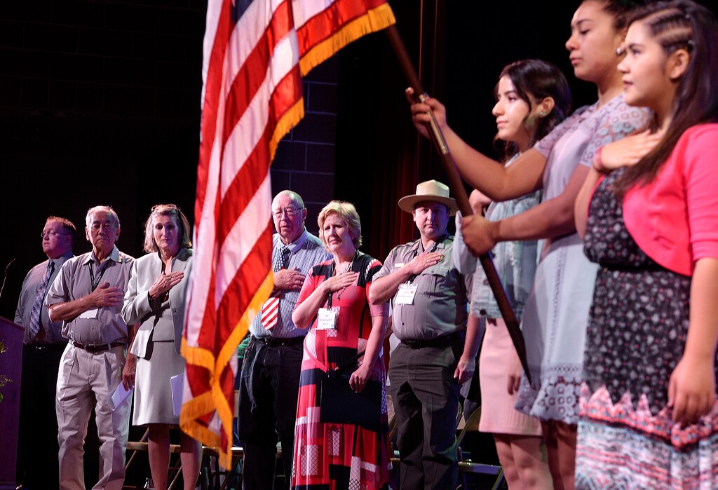 (Scott Sommerdorf | Tribune file photo) The posting of the colors is done by three young women representing "Latinos In Action" at the beginning of the ceremony at Delta High School for the Grand Opening of the Topaz Museum in Delta, Saturday, July 8, 2017. A new study says Utah Latinos are at a big disadvantage when it comes to education attainment.