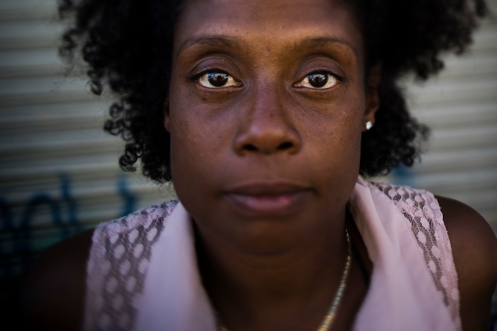 (Jae C. Hong | The Associated Press) Dolores Epps, 41, poses for a photo Thursday, Oct. 26, 2017, in Los Angeles. Epps, a mother of two children who has been homeless for five years, once had a job at a salon and still makes money cutting hair. “I don’t touch everybody, only the people that are clean,” Epps said. “All these dope fiends are gonna keep looking like a dope fiend. You’re not my problem. But if you’re a clean person and you just want to get a little bit extra sassy or as a man look a little more handsome, then yeah.” Her mother has custody of her 15-year-old daughter and 9-year-old son.