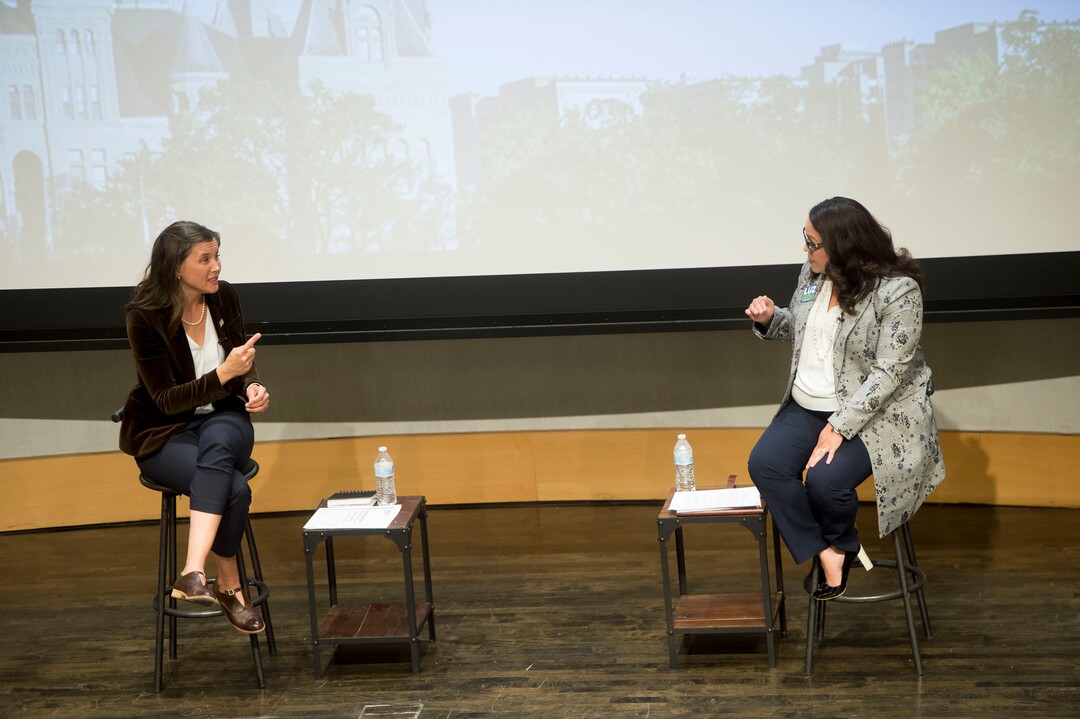 (Jeremy Harmon  |  The Salt Lake Tribune) Salt Lake mayoral candidates Erin Mendenhall and Luz Escamilla participate in a debate on Monday, Oct. 14, 2019.