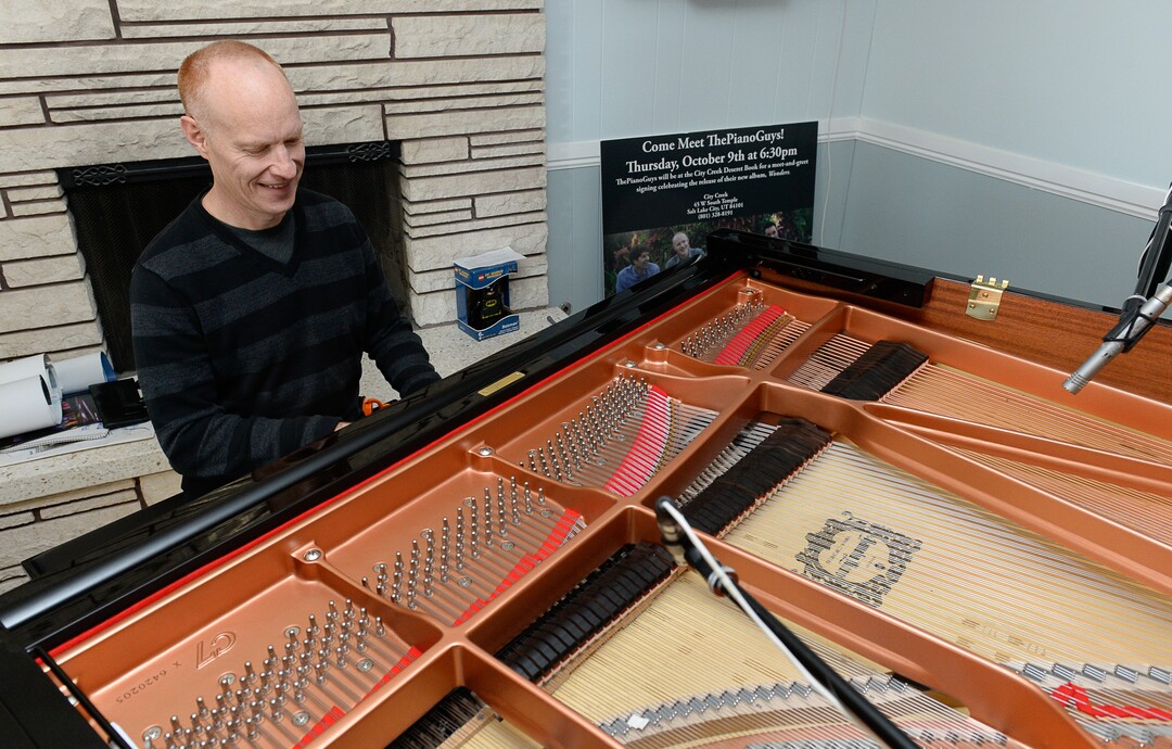 (Francisco Kjolseth  |  The Salt Lake Tribune)  Pianist Jon Schmidt is constantly practicing as one of the four members of The Piano Guys musical group prepares for an upcoming show at the band's home studio in Sandy.