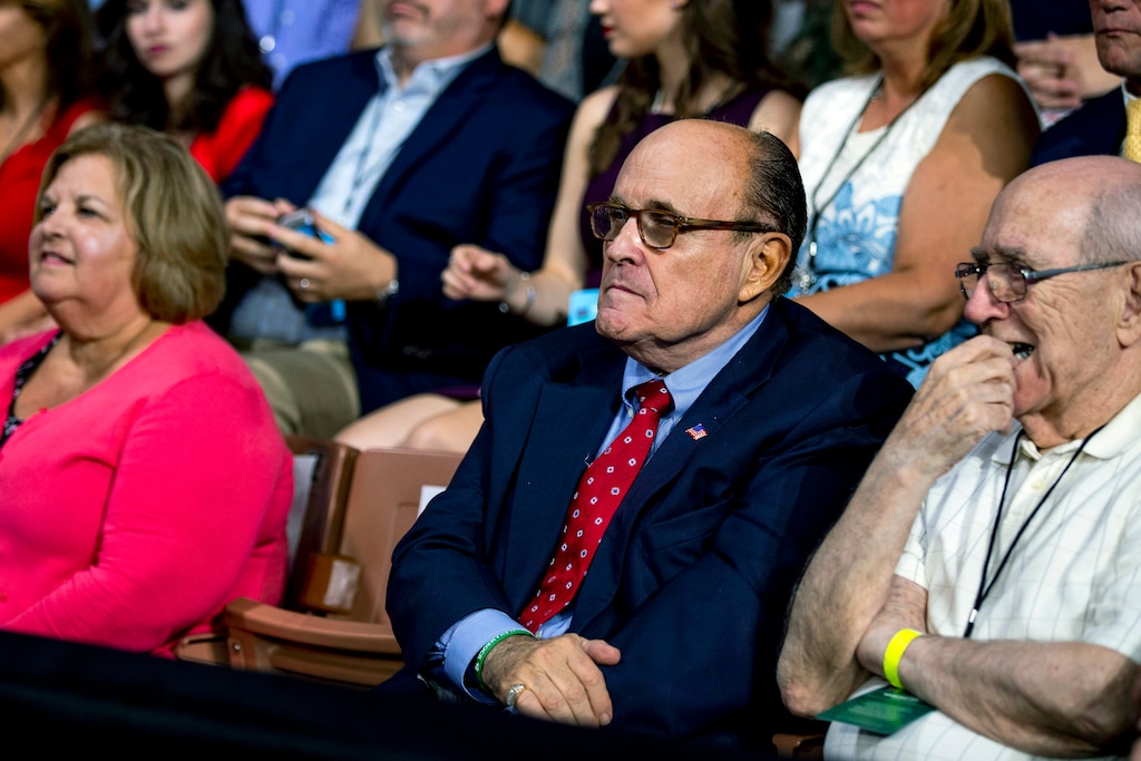 (Anna Moneymaker | The New York Times, file) Rudy Giuiliani, President Donald Trump's personal lawyer, looks on as the president speaks at a rally in Manchester, N.H., on Aug. 15, 2019. House Democrats investigating whether to impeach Trump issued a subpoena on Monday, Sept. 30, 2019, demanding that Giuliani produce communications and other records related to his attempts to pressure Ukraine to investigate the president’s Democratic rivals.