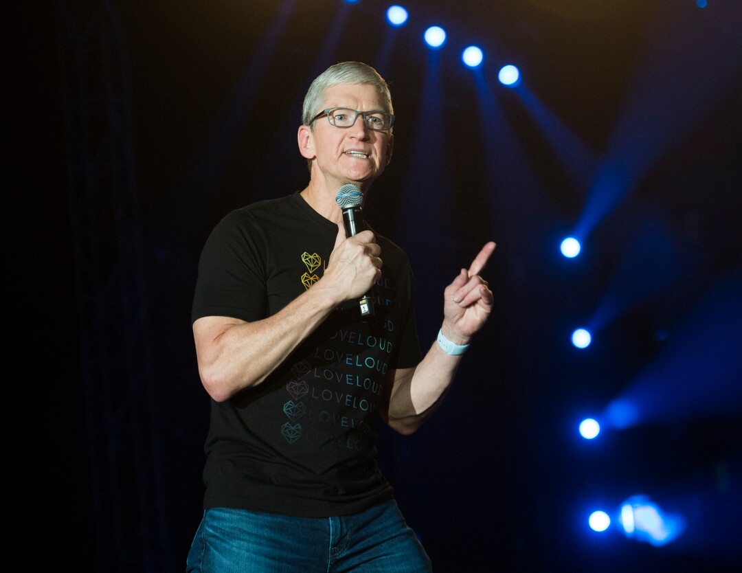(Rick Egan  |  The Salt Lake Tribune)     Apple CEO Tim Cook says a few words at the Loveloud Festival at Rice-Eccles Stadium, Saturday, July 28, 2018.