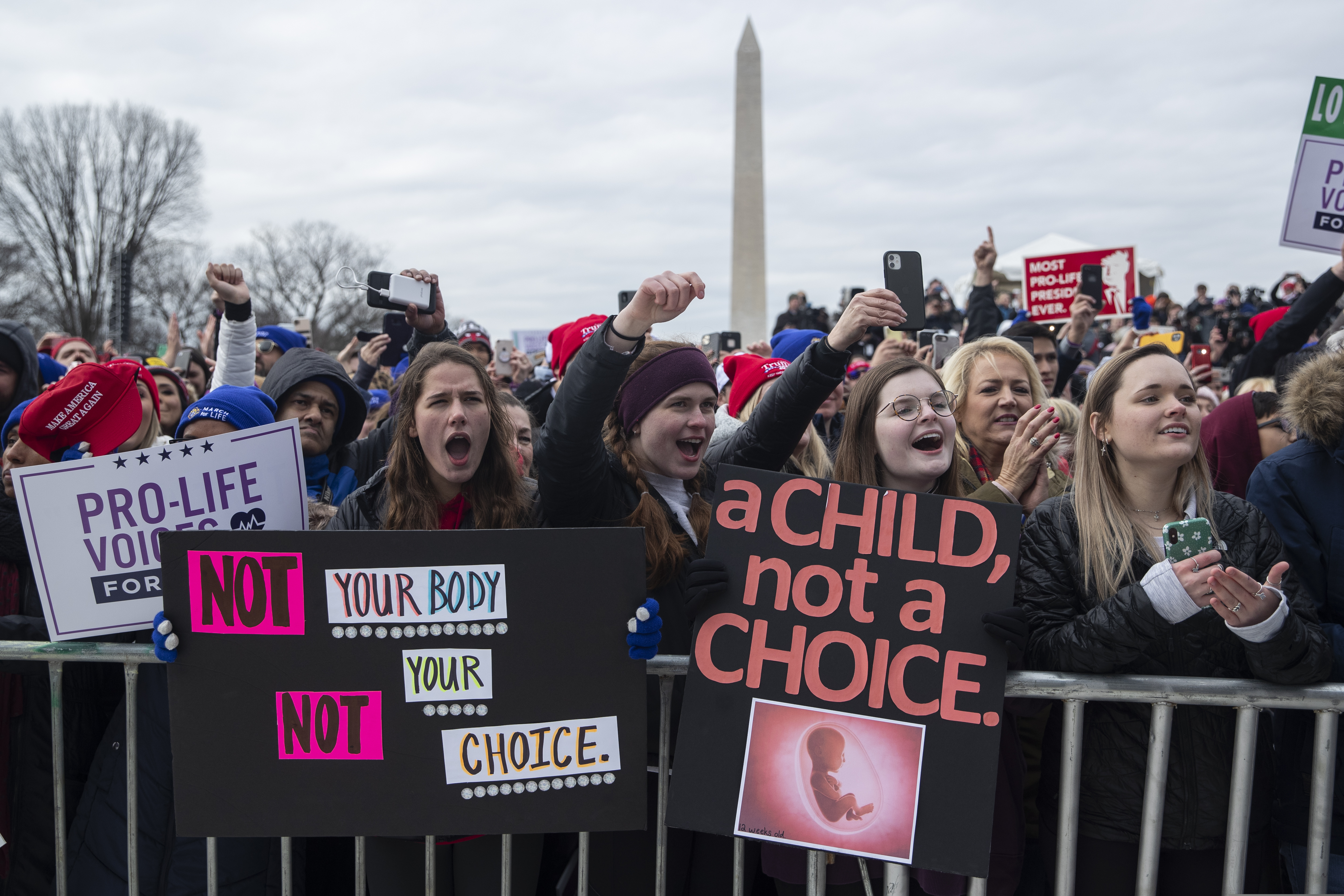 (Evan Vucci | AP file photo) Supporters cheer as then-President Donald Trump speaks during the annual "March for Life" rally on the National Mall on Jan. 24, 2020. Sen. Mike Lee and Mitt Romney helped reintroduce anti-abortion legislation ahead of this week's March for Life.