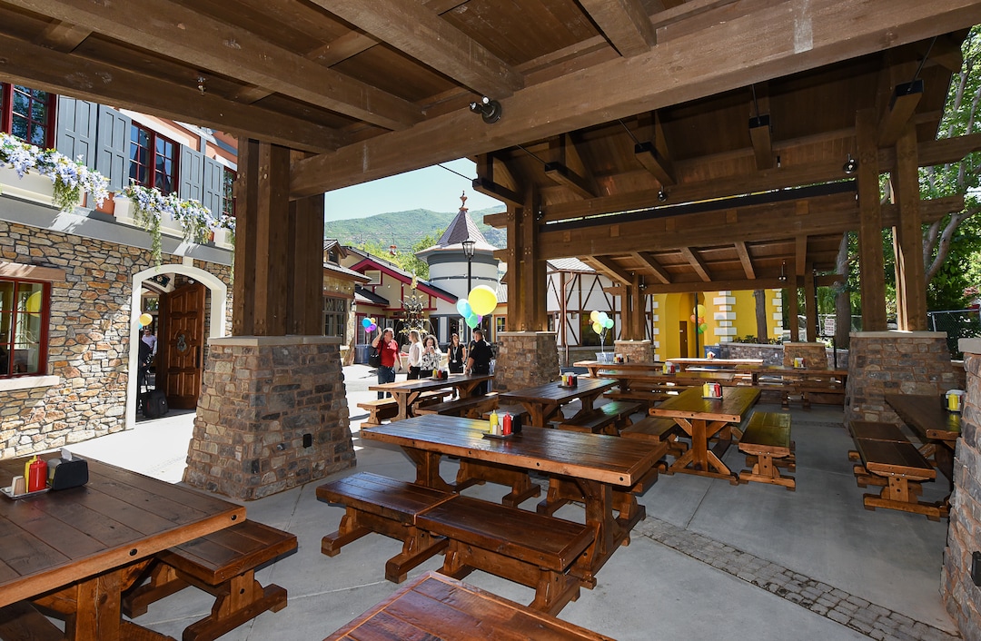 (Francisco Kjolseth  |  The Salt Lake Tribune)   Lagoon Amusement Park has opened its Bavarian-style Biergarten south of the wooden roller coaster.