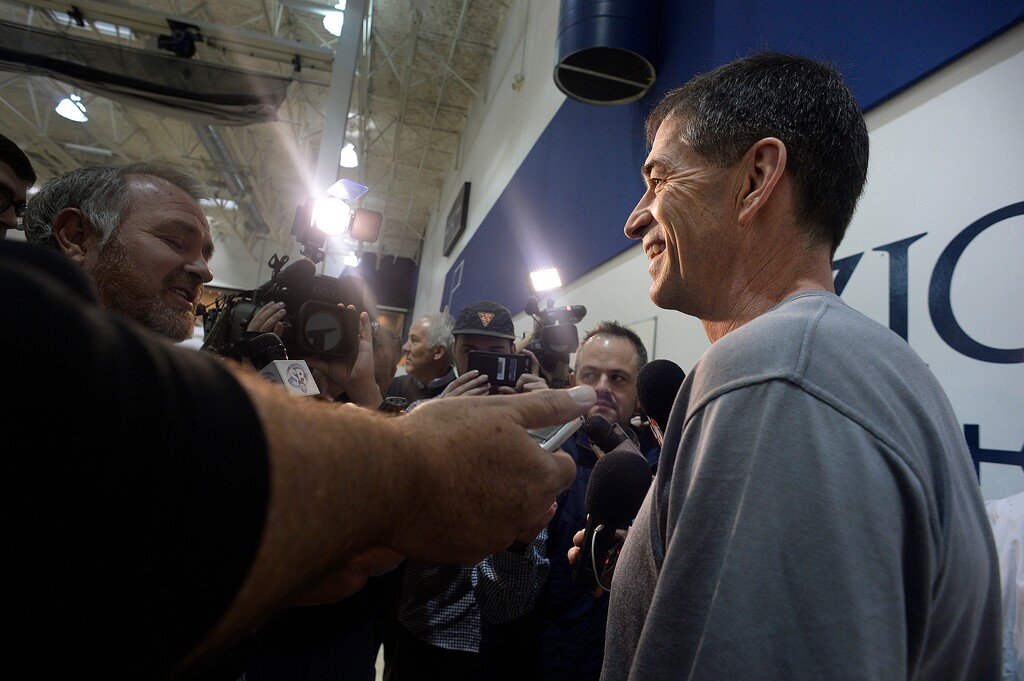Scott Sommerdorf | The Salt Lake Tribune
Former Jazzman John Stockton is interviewed as Jazz players from the 1997 team were reunited at the Jazz practice facility in 2017. In recent months, the Hall of Fame point guard has spoken out against COVID-19 vaccines, expressed support for unvaccinated NBA star Kyrie Irving and, most recently, has given up his season tickets at Gonzaga rather than agree to wear a mask in the arena.
