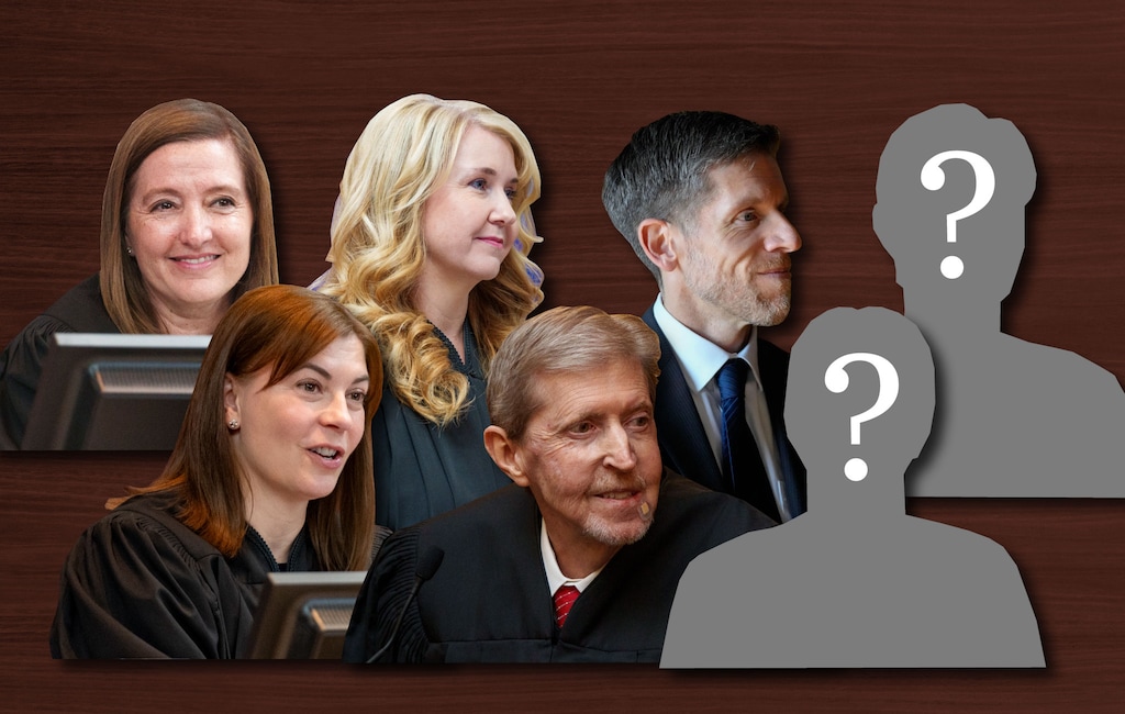 (Photo illustration by Christopher Cherrington | The Salt Lake Tribune) Utah's Supreme Court consists of five justices — from left: Jill Pohlman, Paige Petersen, Diana Hagen, Matthew Durrant and John Nielsen. Republican legislators and Gov. Spencer Cox are looking to add two more amid consternation over a series of the court's rulings.