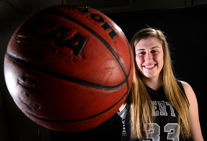 (Steve Griffin  |  The Salt Lake Tribune)  Prep basketball Morgan Kane, Riverton, in the Salt Lake Tribune studio in Salt Lake City Tuesday April 10, 2018.
