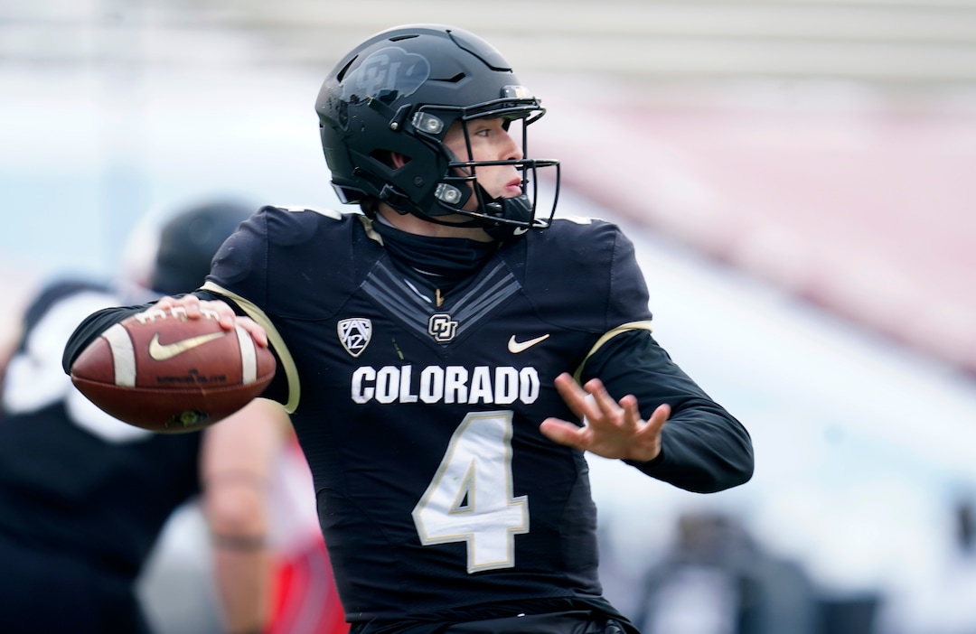 Colorado quarterback Sam Noyer looks to pass the ball against Utah in the first half of an NCAA college football game Saturday, Dec. 12, 2020, in Boulder, Colo. (AP Photo/David Zalubowski)