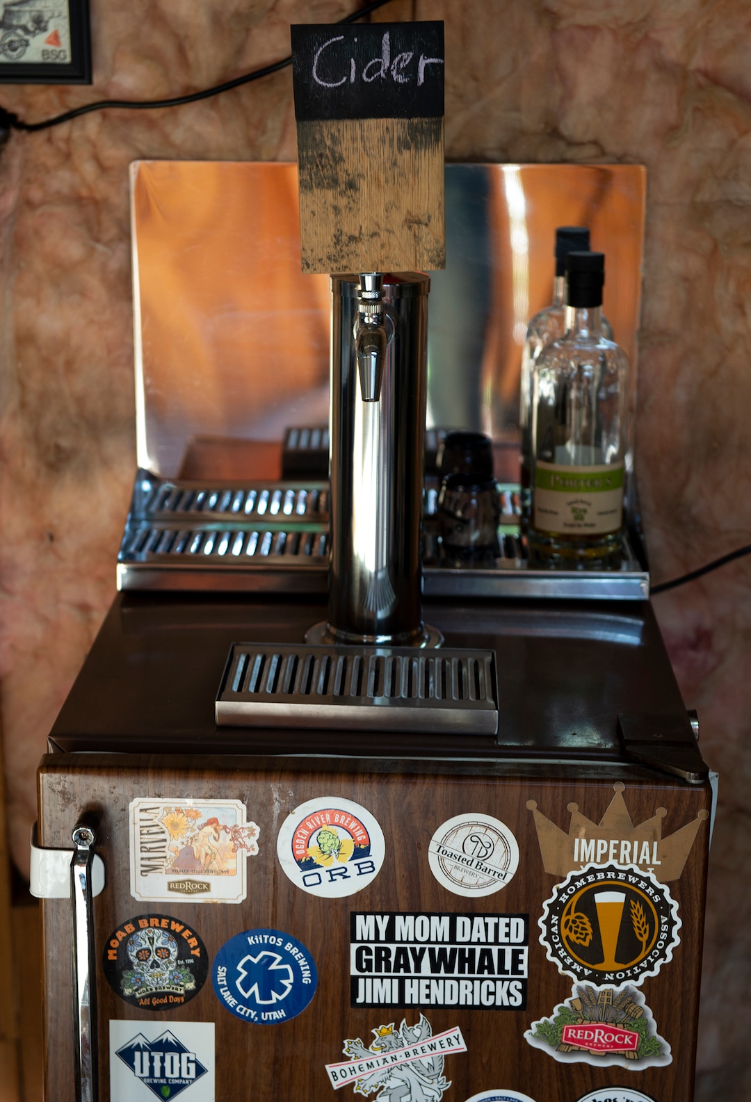 (Leah Hogsten  |  The Salt Lake Tribune)   Landon JefferyÕs chiller tap with homebrewed cider. Jeffery was named Utah's "Best Home Brewer" during the 2019 Beehive Brewoff. Jeffery earned five gold medals, three silver and a bronze, including the "best beer." The win is good news for Ogden beer drinkers Ñ as Jeffery will become a co-brewer at Ogden River Brewing, when it opens in early next year.