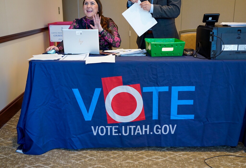 (Chris Samuels | The Salt Lake Tribune) State employees help candidates file their paperwork to run in Utah's congressional elections at the Capitol in Salt Lake City, Monday, March 9, 2026.