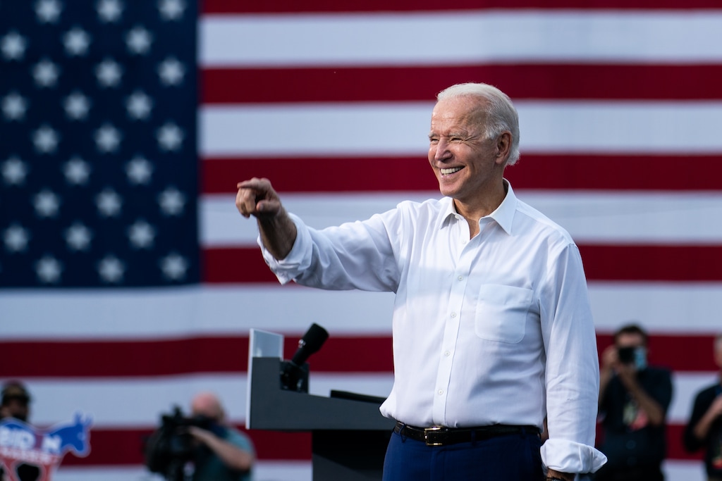 (Erin Schaff | The New York Times)
Democratic presidential nominee Joe Biden speaks at a campaign event in Atlanta, Oct. 27, 2020. "Never in my life have I seen a candidate so confidently avoid wedge issues," writes The New York Times columnist David Brooks, "Biden is instead running on the conviction that, despite it all, Americans deeply love their country, and viscerally long for its unity."