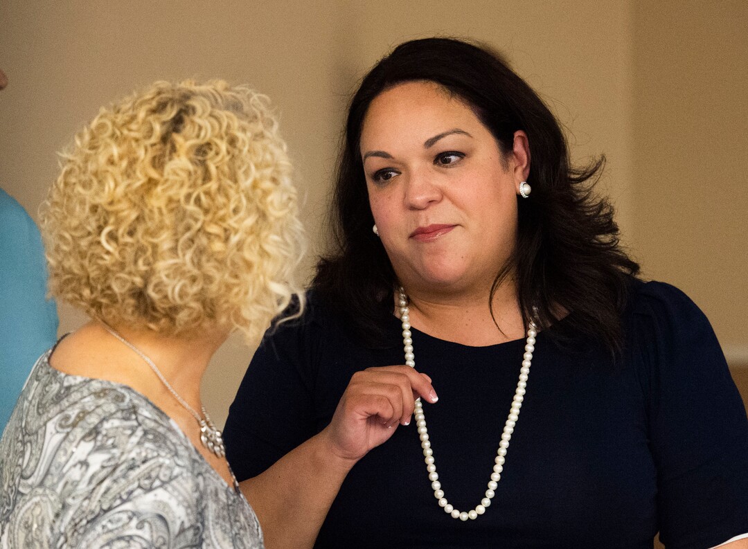 (Rick Egan  |  The Salt Lake Tribune)     Salt Lake Mayor Jackie Biskupski talks with Luz Escamilla, at her campaign watch party at the Utah State Fairgrounds, Tuesday, Aug. 13, 2019.