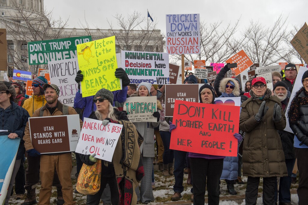 (Rachel Molenda | The Salt Lake Tribune) Protesters gathered at the Capitol building in Salt Lake City on Monday, Dec. 4, 2017, to protest President Donald Trump's plan to shrink Bears Ears and Grand Staircase-Escalante national monuments.