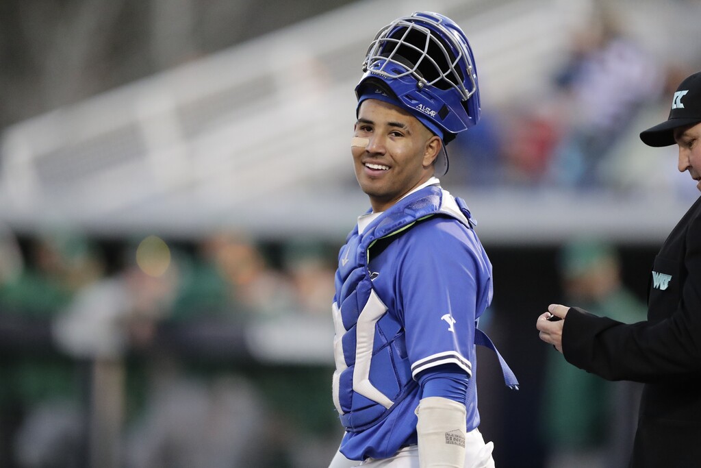(Photo courtesy of Jaren Wilkey | BYU Athletics) Abe Valdez, starting catcher for BYU.