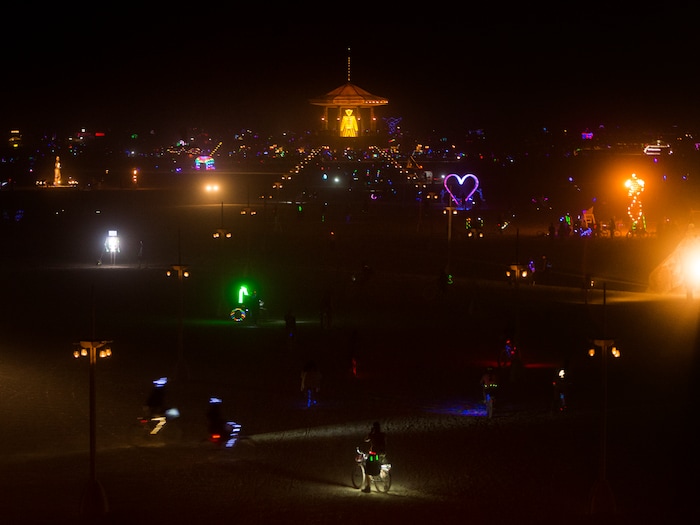 (Rick Egan  |  The Salt Lake Tribune)The Burning Man glows on the playa, in the Black Rock Desert, during Burning Man 2017, Friday, September 1, 2017.