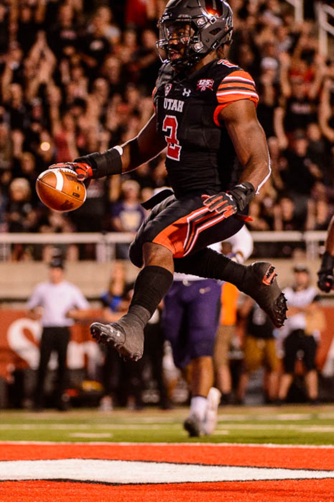 (Trent Nelson | The Salt Lake Tribune)  Utah Utes running back Zack Moss (2) scores as the University of Utah hosts Washington at Rice-Eccles Stadium in Salt Lake City, Saturday Sept. 15, 2018.