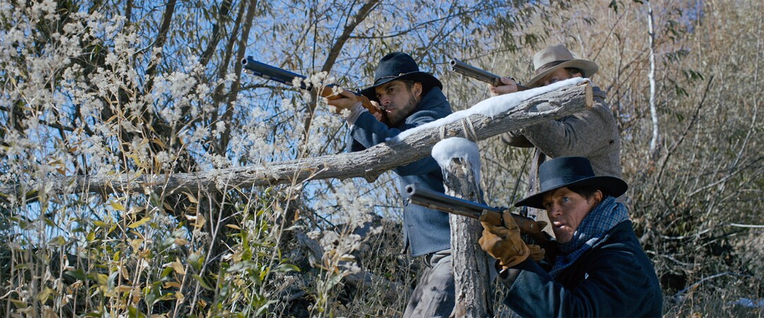 (Photo courtesy Samuel Goldwyn Films / Rockwell Film Group) Samuel Tillery (Jasen Wade, right) and two guards draw on vigilantes who want to kill six imprisoned Latter-day Saint leaders, in the drama "Out of Liberty."