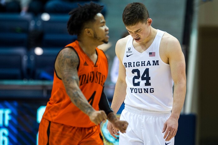 (Chris Detrick  |  The Salt Lake Tribune)  Brigham Young Cougars guard McKay Cannon (24) during the game at the Marriott Center Thursday, December 21, 2017.  