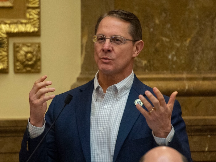 (Rick Egan  |  The Salt Lake Tribune)  Rep. Ken Ivory comments on a bill, late in the evening, on the final day of the 2019 legislature, Thursday, March 14, 2019. 

