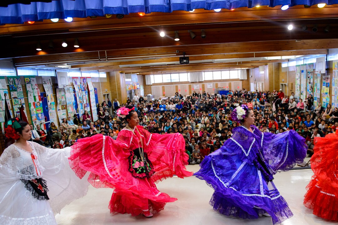 (Trent Nelson  |  The Salt Lake Tribune)  Dancers from Ballet Folklorico perform at Hillsdale Elementary on Tuesday April 30, 2019. The West Valley School celebrated Children's Day, a national observance in Mexico.