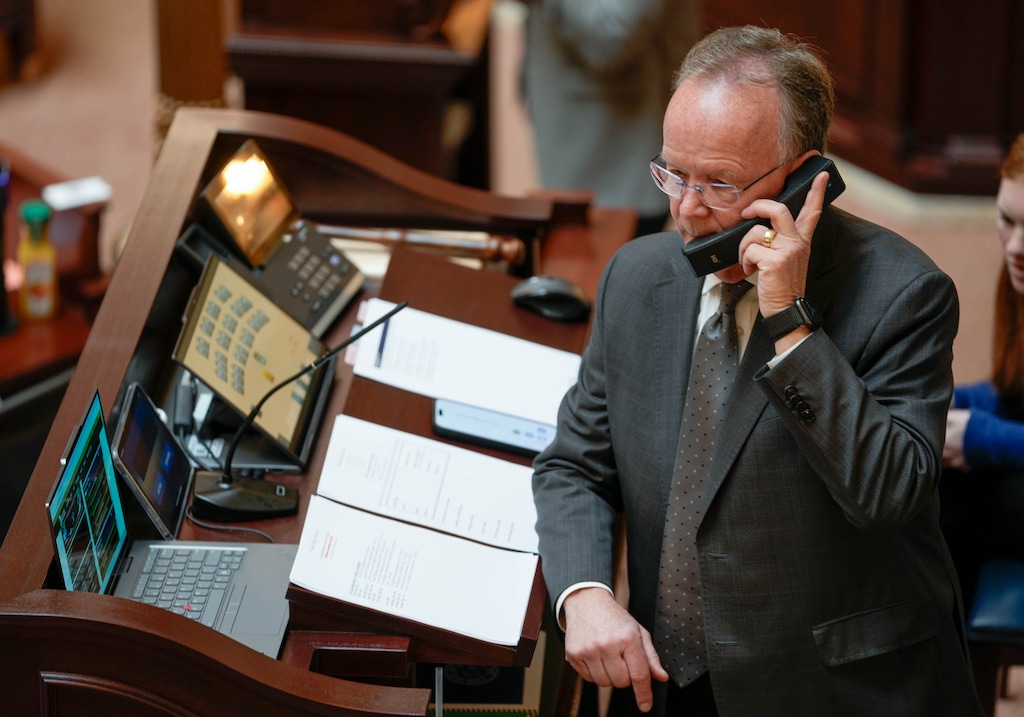 (Francisco Kjolseth | The Salt Lake Tribune) Senate President J. Stuart Adams, R-Layton, on the Senate floor at the Utah Capitol on Wednesday, Feb. 25, 2026.