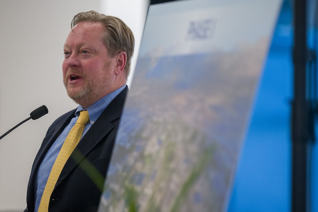 (Trent Nelson  |  The Salt Lake Tribune) Draper Mayor Troy Walker speaks as the agreement for the first phase of redevelopment at The Point is signed in Draper on Monday, Nov. 27, 2023.