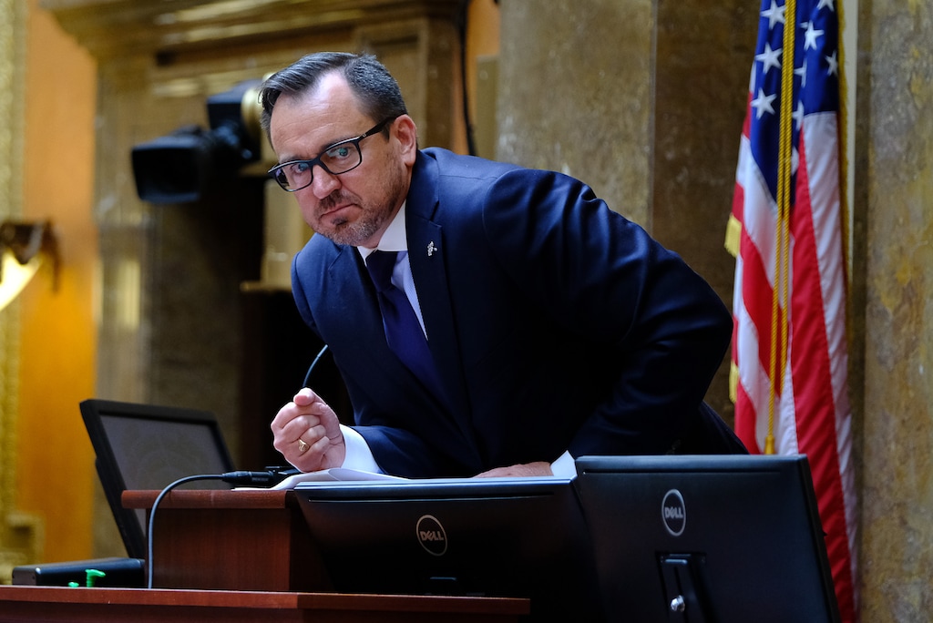 (Francisco Kjolseth  |  The Salt Lake Tribune)  House Speaker Greg Hughes calls to order a special legislative session to override Gov. Gary Herbert's vetoes of two bills. The issues at hand are both balance-of-power matters. One would allow the Legislature to use its own attorneys to intervene in any court challenge of state law instead of relying on the attorney general. The second would establish legal methods to force the attorney general to provide the Legislature with legal opinions when requested.
