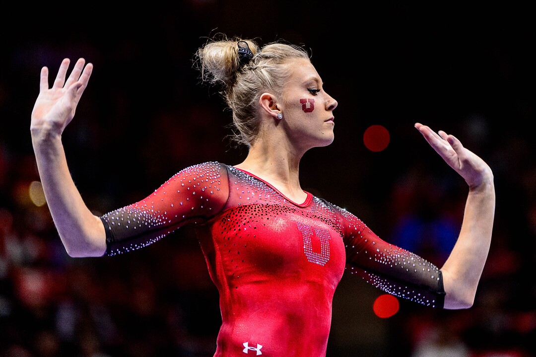 Trent Nelson  |  The Salt Lake TribuneMaKenna Merrell on the beam as the University of Utah hosts Michigan, NCAA gymnastics at the Huntsman Center in Salt Lake City, Saturday January 7, 2017.