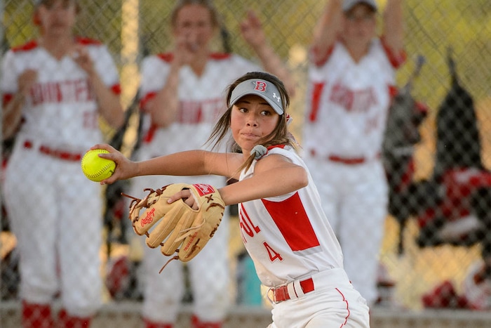 (Trent Nelson | The Salt Lake Tribune)  Box Elder beats Bountiful High School in the 5A Softball State Championship game, Thursday May 24, 2018. Bountiful's Livi Arona (4).